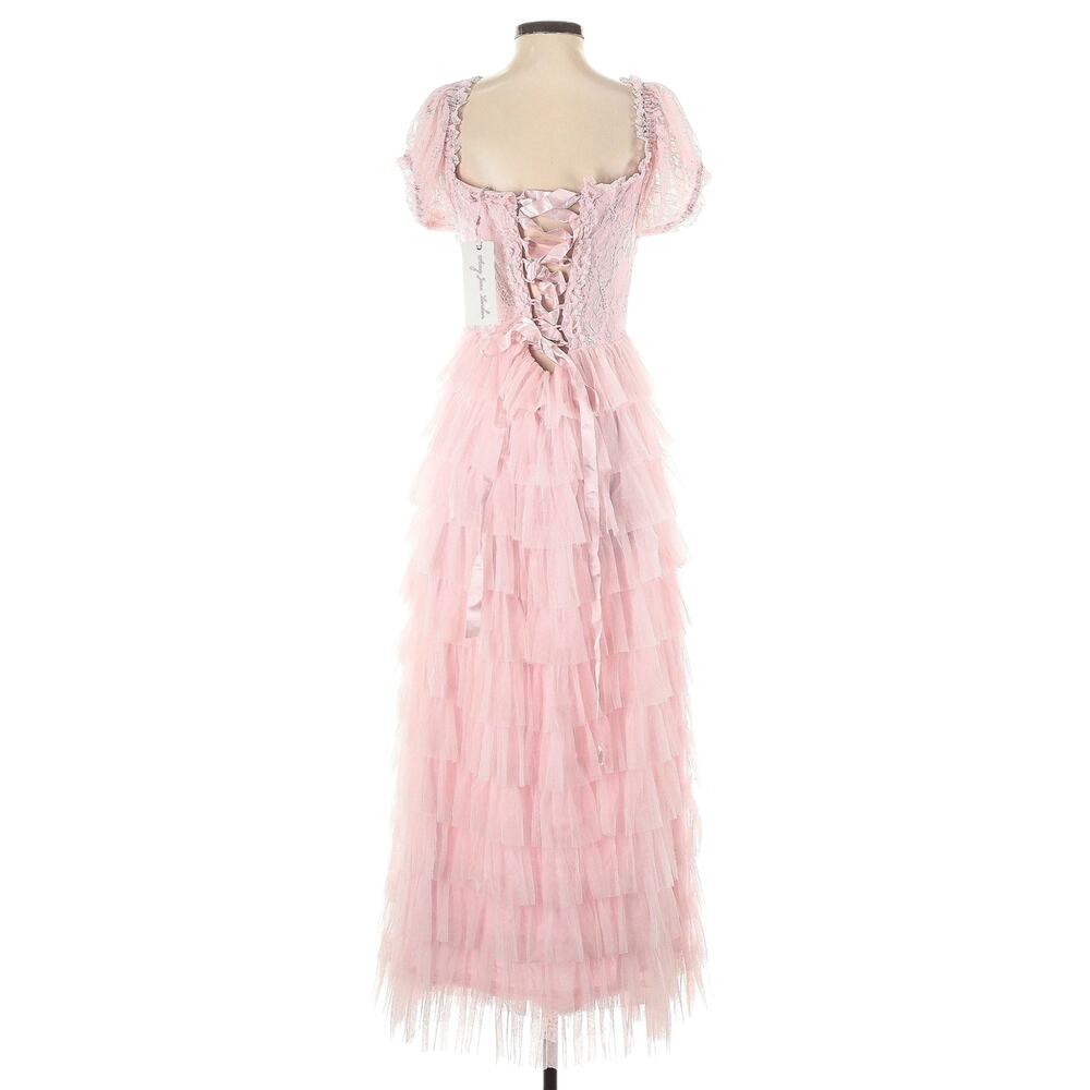 AMY JANE LONDON Sofia tulle lace tiered maxi dress ballerina pink Size XS NEW - Picture 2 of 7